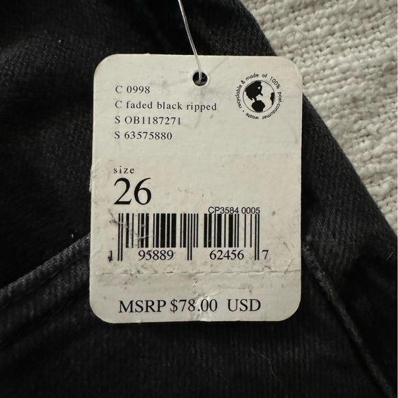 Free People Black Distressed Straight leg Jeans size 26 - Picture 8 of 8